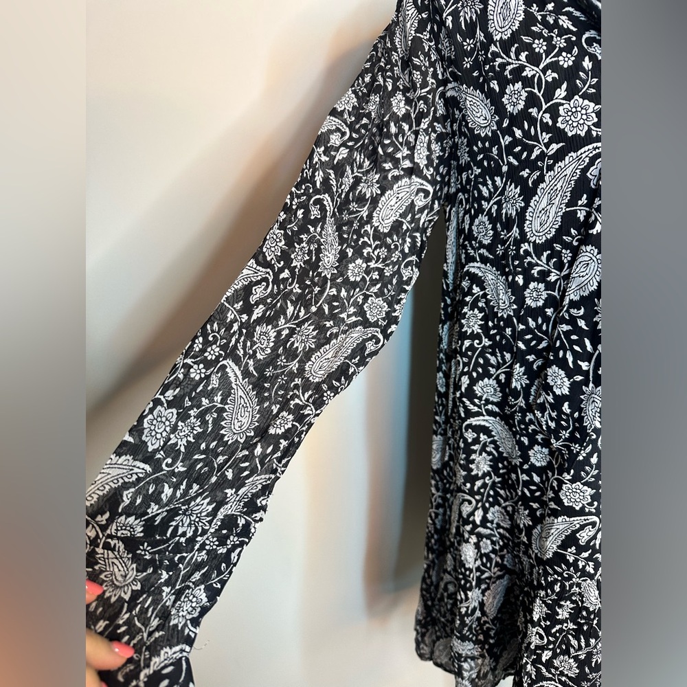 Sz XS Cleobella Betz Mini dress black white paisley long sleeve button down - Picture 6 of 12